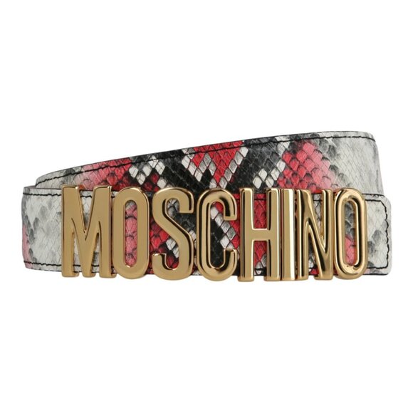 Moschino Logo Lettering Python Print Belt Fantasy red Size 38 /75